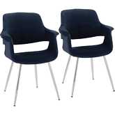 Vintage Flair Dining Accent Chair in Chrome & Blue Velvet (Set of 2)